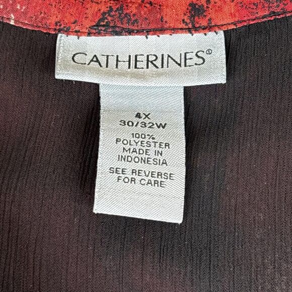 Catherines Shirt Womens 4X Red Black Abstract Asymmetrical Hem Chiffon Tunic - Picture 3 of 11